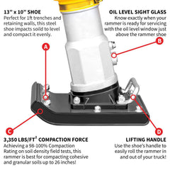 Tomahawk 3 HP Honda Vibratory Rammer Tamper with Honda GX100 Engine 3350 lbs/ft - Machine Horizon