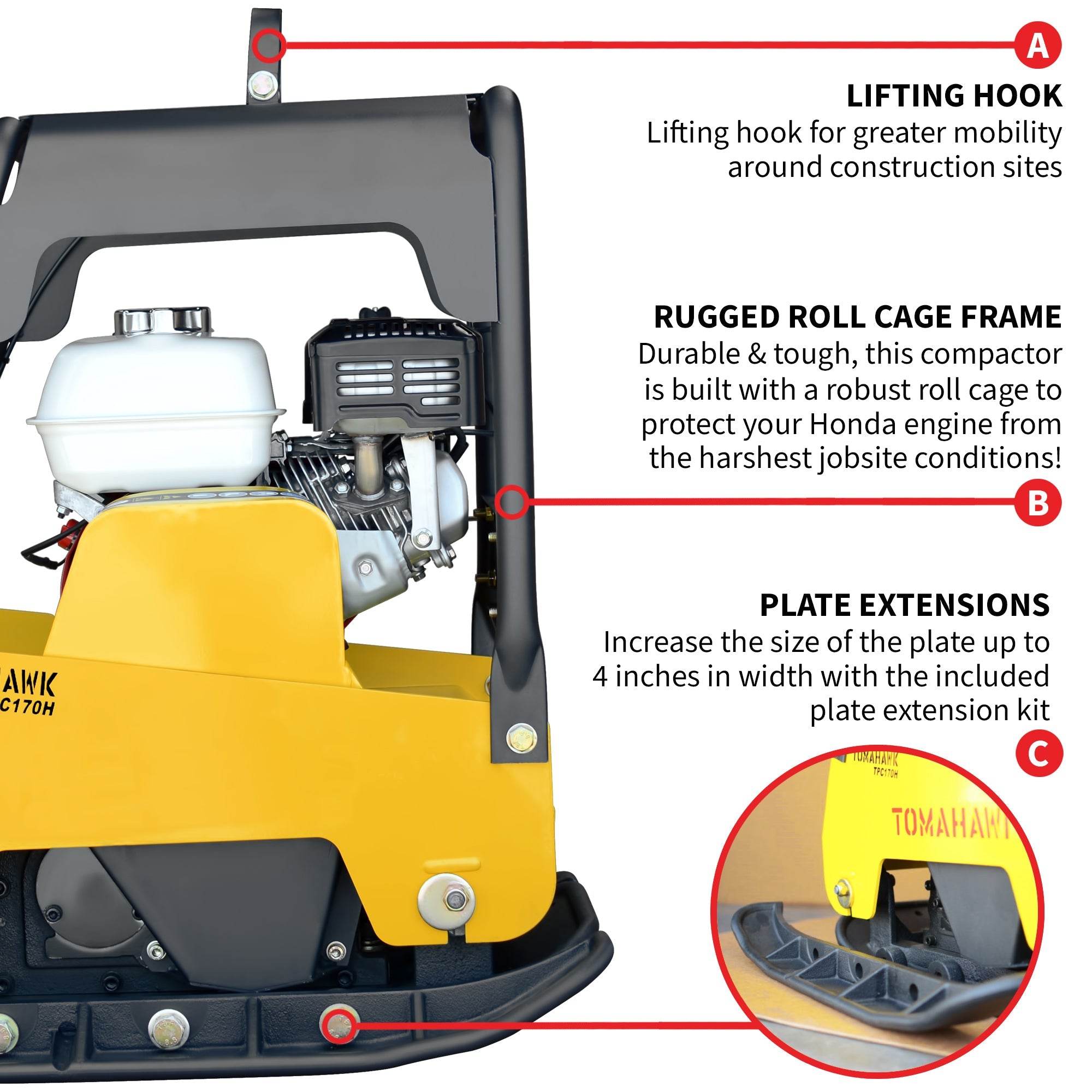 Tomahawk 6.5 HP Honda Reverse Hydraulic Plate Compactor for Asphalt, Aggregate, Cohesive Soil Compaction - Machine Horizon Tomahawk 6.5 HP Honda Reverse Hydraulic Plate Compactor for Asphalt, Aggregate, Cohesive Soil Compaction - Machine Horizon