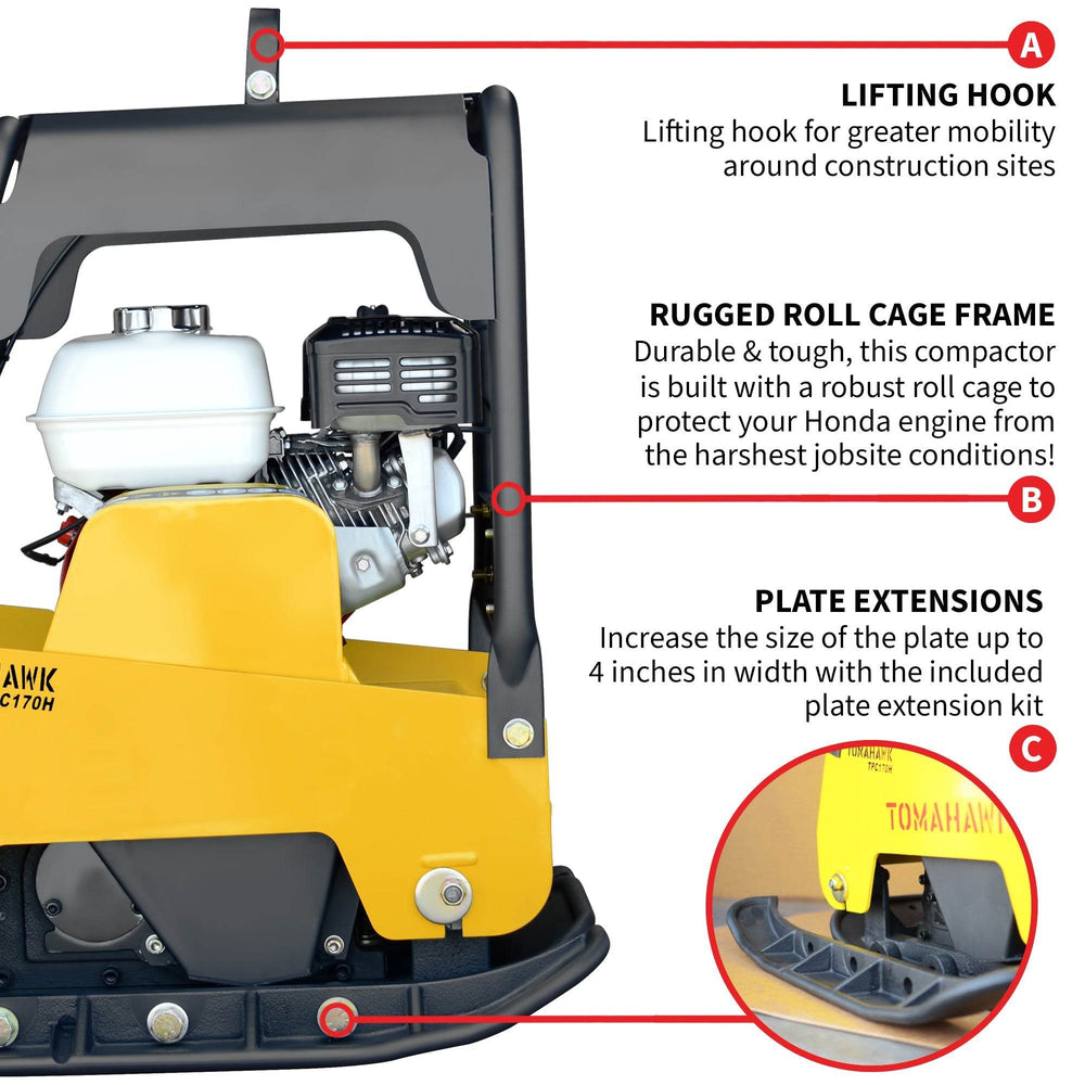 Tomahawk 6.5 HP Honda Reverse Hydraulic Plate Compactor for Asphalt, Aggregate, Cohesive Soil Compaction - Machine Horizon