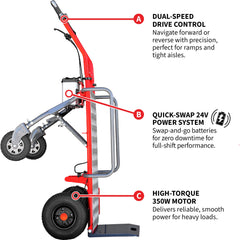 Tomahawk Electric Dolly Cart Hand Truck 570 lbs Capacity for Warehouses Shops & Material Handling