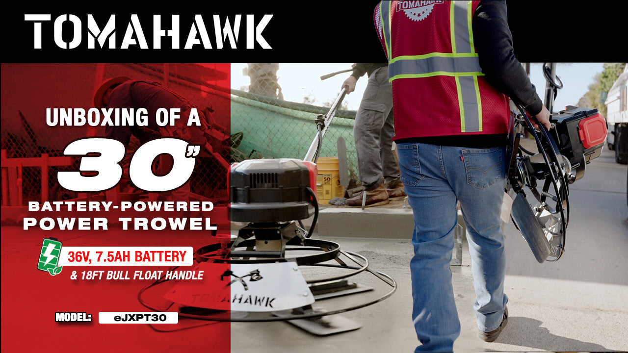 30" Battery-Powered Portable Power Trowel with 18ft Bull Float Handle - Machine Horizon 30" Battery-Powered Portable Power Trowel with 18ft Bull Float Handle - Machine Horizon