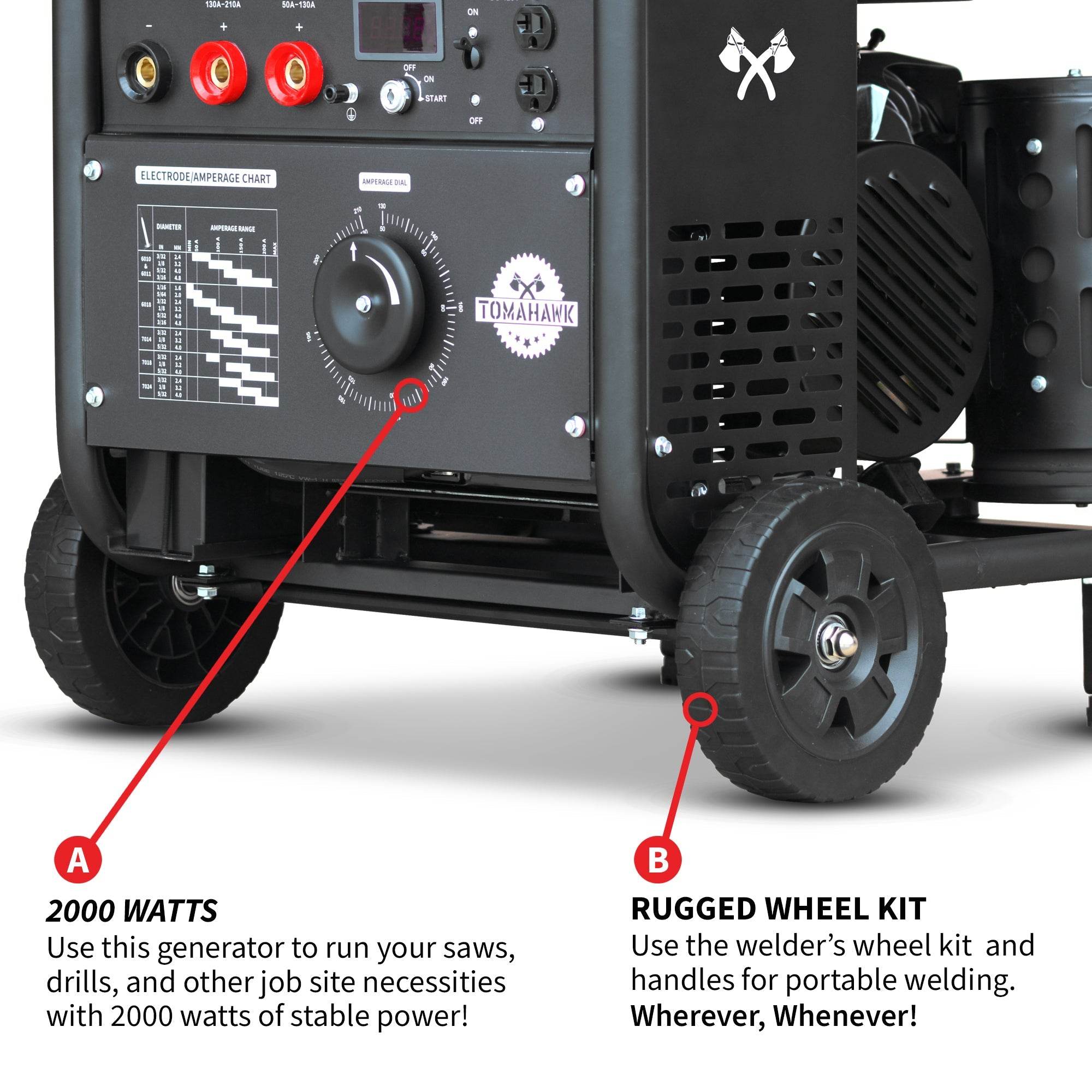 Tomahawk 210 Amp Engine Driven Welder Generator 2000 Watt 15 HP Gas Powered - Machine Horizon Tomahawk 210 Amp Engine Driven Welder Generator 2000 Watt 15 HP Gas Powered - Machine Horizon