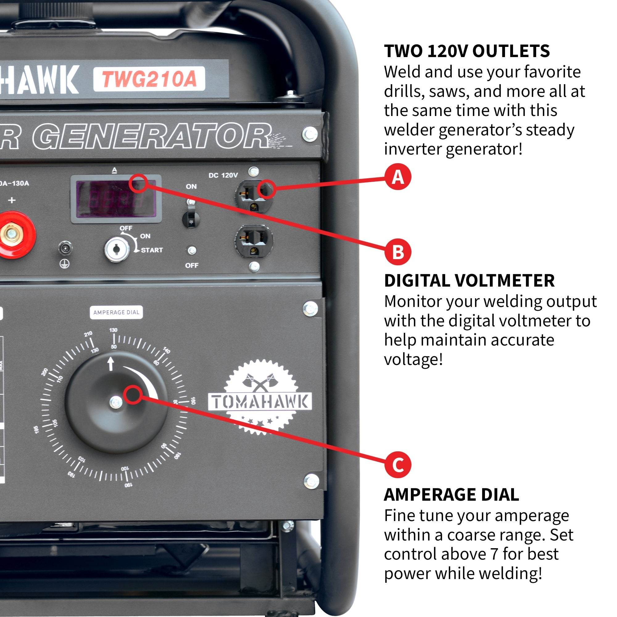 Tomahawk 210 Amp Engine Driven Welder Generator 2000 Watt 15 HP Gas Powered - Machine Horizon Tomahawk 210 Amp Engine Driven Welder Generator 2000 Watt 15 HP Gas Powered - Machine Horizon