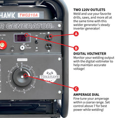 Tomahawk 210 Amp Engine Driven Welder Generator 2000 Watt 15 HP Gas Powered - Machine Horizon