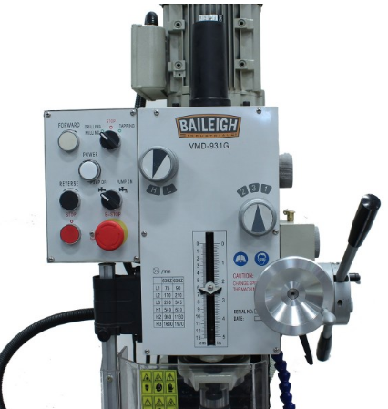 Baileigh VMD-931G;  Square Column Geared Head Mill and Drill, Includes Stand & X-Powerfeed 2HP, 110V, Single Phase 1020693