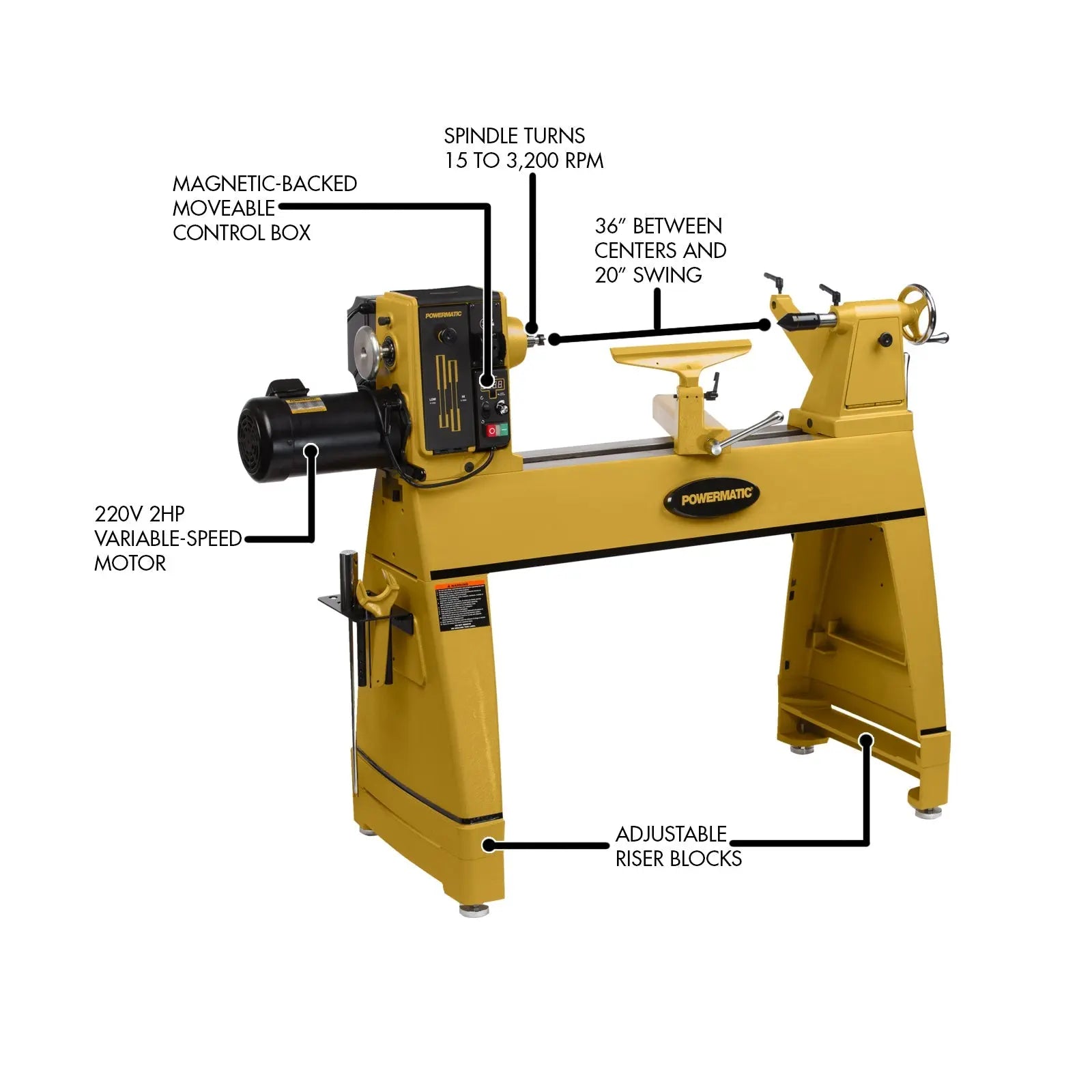 Powermatic 3520C Lathe, 2HP, 1PH, 220V