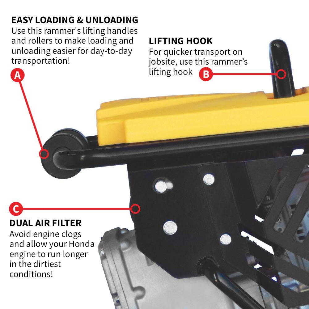 Tomahawk 3.6HP Honda Vibratory Rammer Jumping Jack Tamper with Honda GXR120 Engine Impact Force 3,550 lbs/ft - Machine Horizon