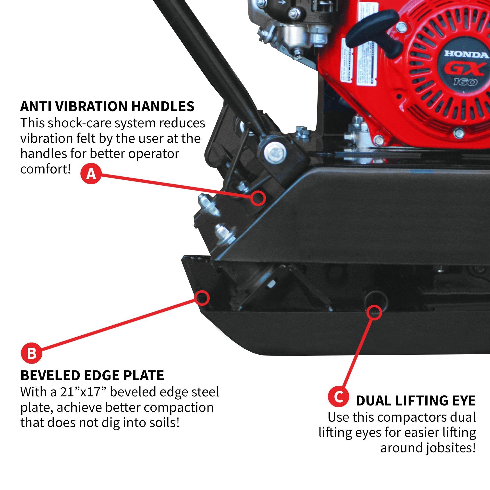 Tomahawk 5.5 HP Honda Vibratory Plate Compactor Tamper for Ground, Gravel, Dirt, Asphalt, Compaction - Machine Horizon
