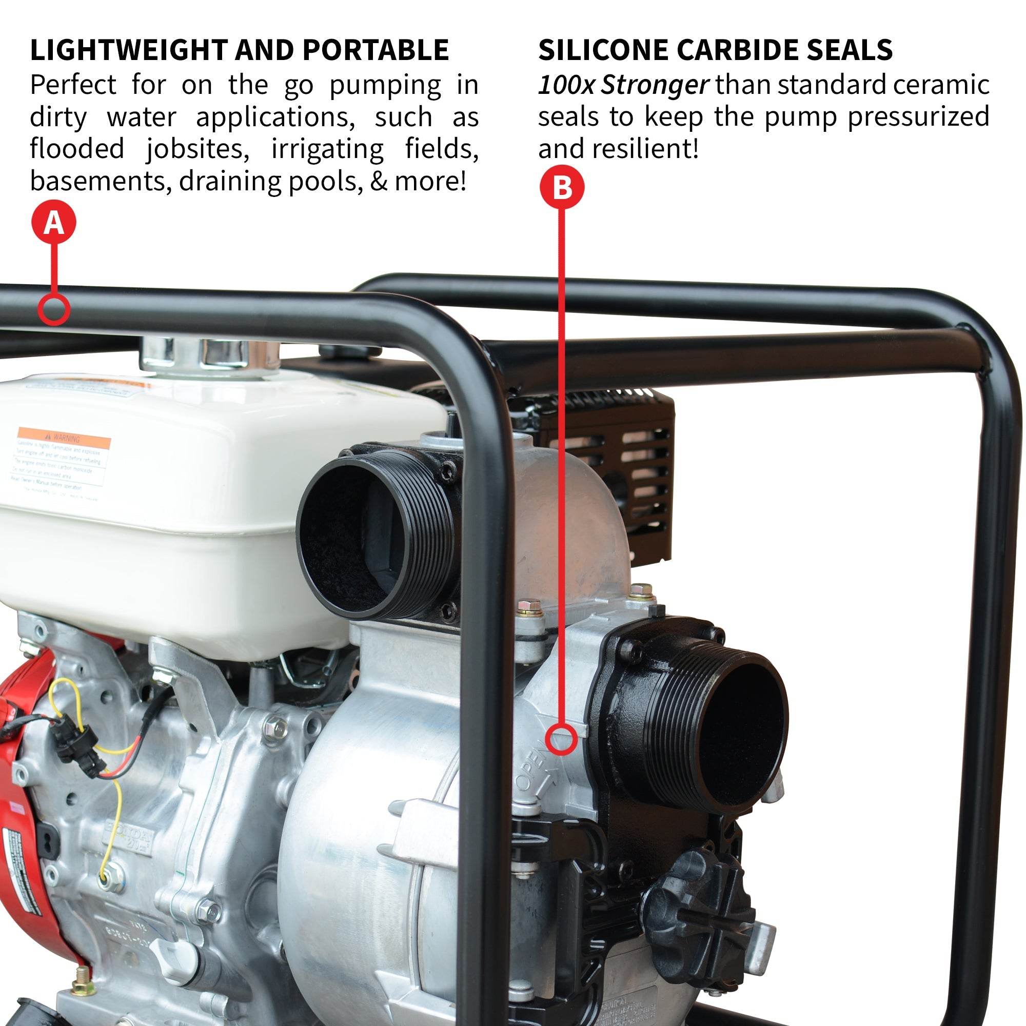 Tomahawk 3 Inch Trash Water Pump 375 GPM 8 HP GX270 powered by Honda Portable Utility - Machine Horizon