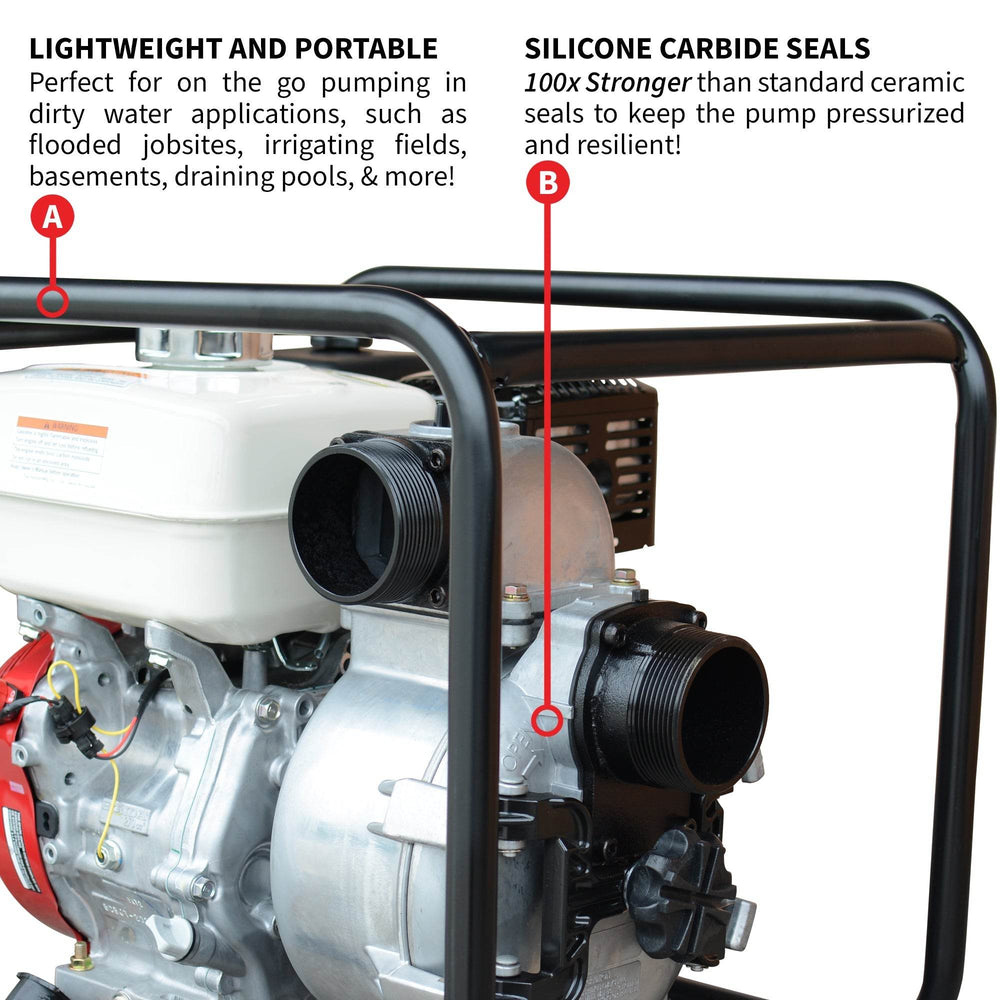 Tomahawk 3 Inch Trash Water Pump 375 GPM 8 HP GX270 powered by Honda Portable Utility - Machine Horizon