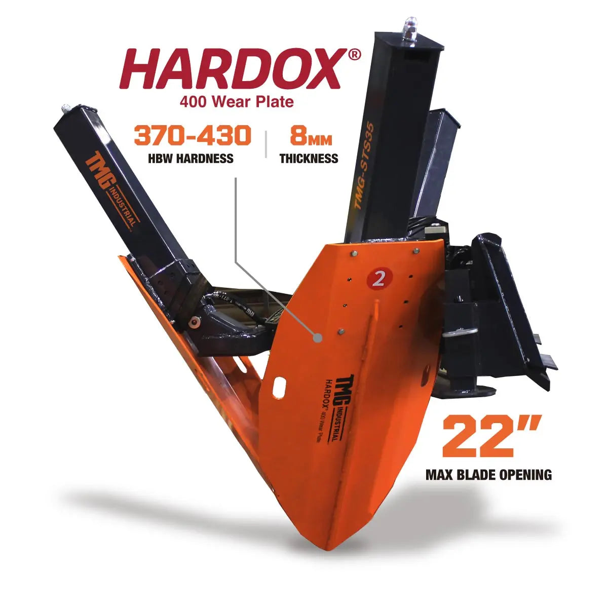 36" Skid Steer Hydraulic Tree Spade, 4" Diameter Cut Capacity, 22" Blade Opening, Hardox 400 Blades, TMG-STS35