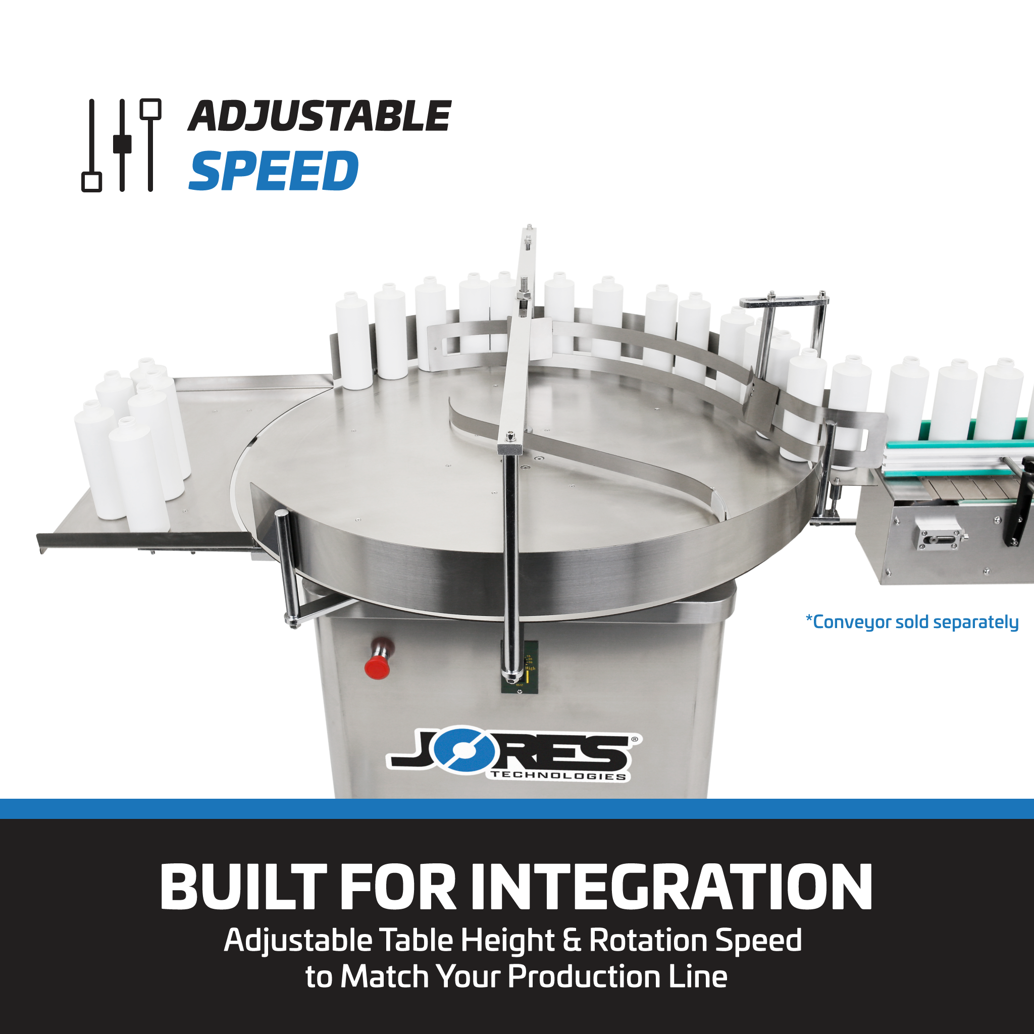 Jores Technologies 39" Stainless Steel Rotary Accumulation Table and Container Unscrambler