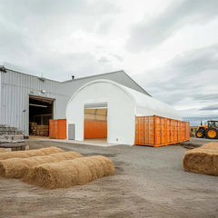 40' x 40' Dual Truss Container Shelter with Heavy Duty 21 oz PVC Cover, Fully Enclosed front and back endwalls, TMG-DT4041CG
