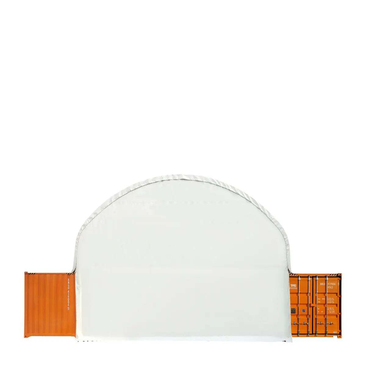 40' x 40' Dual Truss Container Shelter with Heavy Duty 21 oz PVC Cover, Fully Enclosed front and back endwalls, TMG-DT4041CG