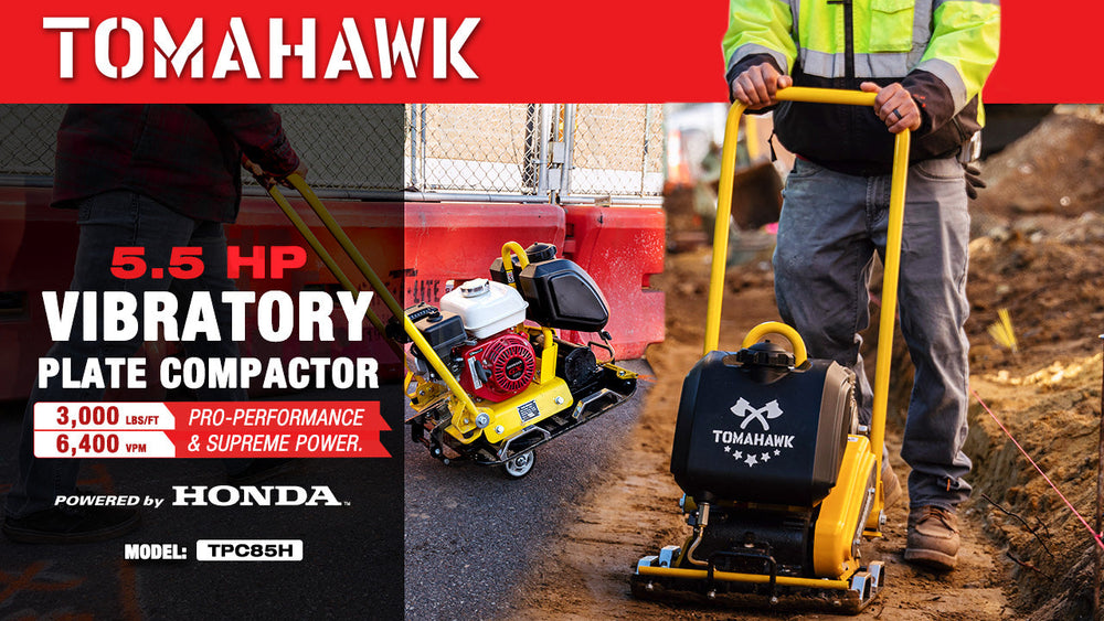 Tomahawk 5.5 HP Honda Vibratory Plate Compactor 23x17" for Soil Asphalt Paver Compaction - Machine Horizon