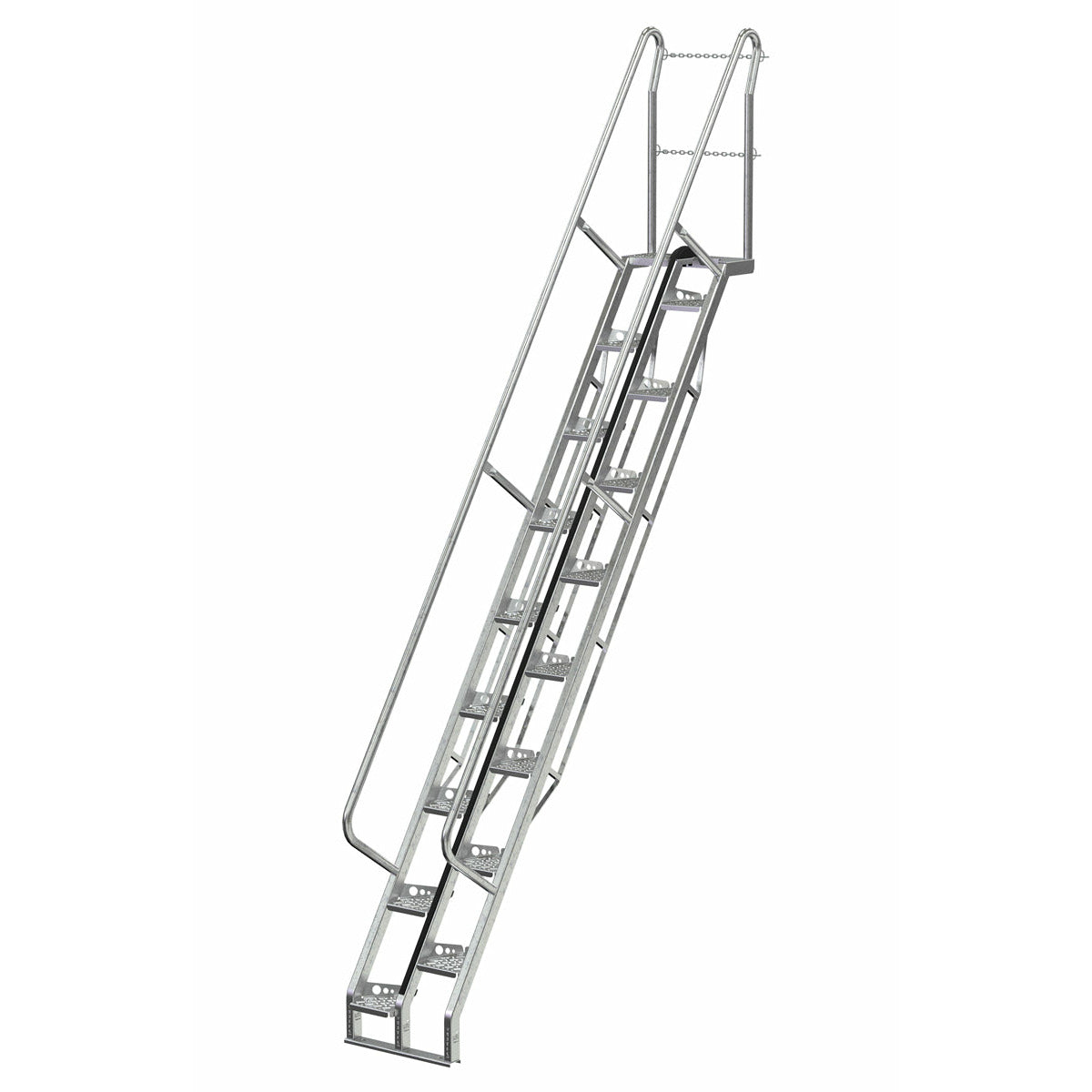 Vestil Galvanized Alternate Tread Stair 56 Degrees 97-1/2 In. x 23-1/2 In. x 174-1/8 In. 350 Lb. Capacity Silver-ATS-11-56-HDG