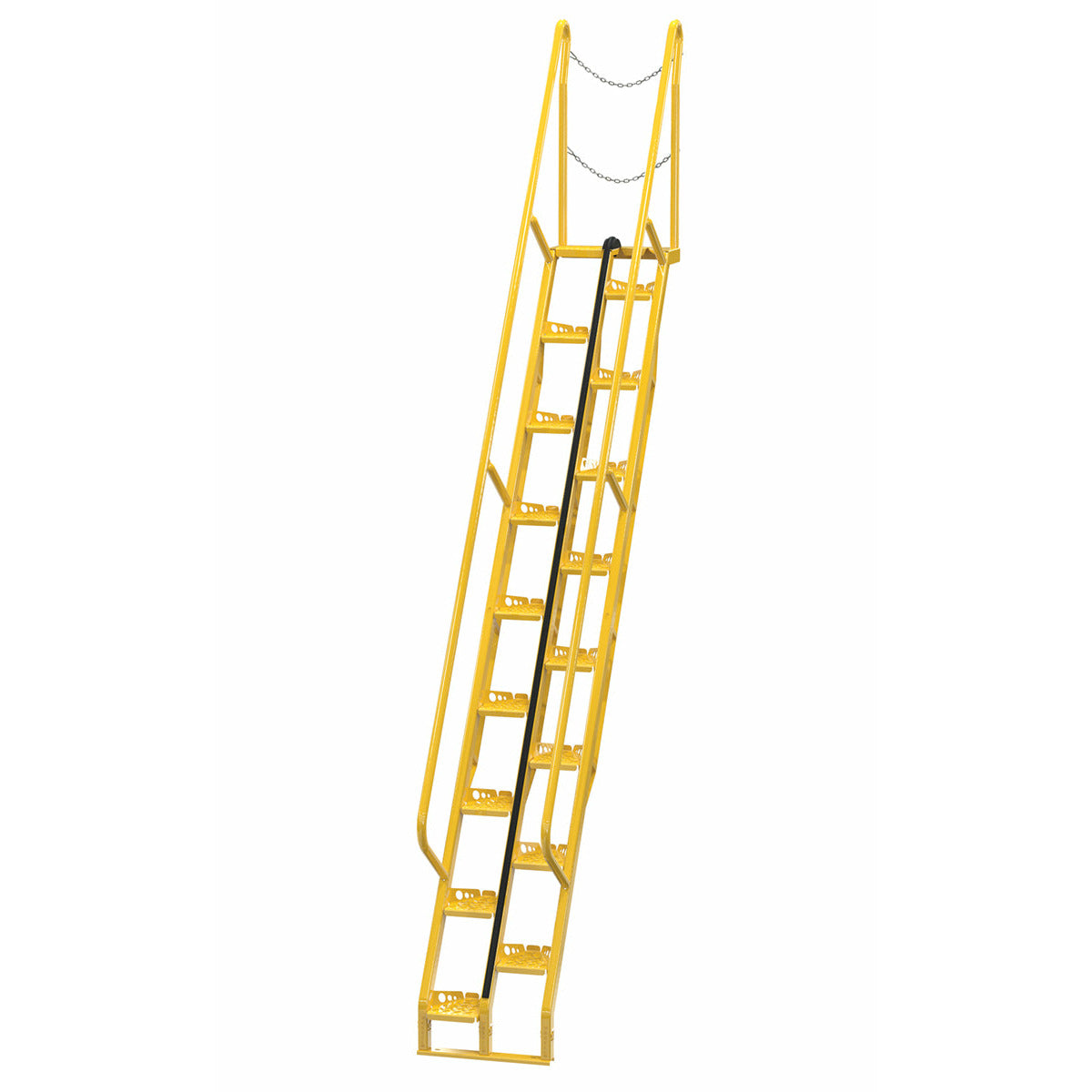 Vestil Steel Alternate Tread Stair 56 Degrees 97-1/2 In. x 23-1/2 In. x 174-1/8 In. 350 Lb. Capacity Yellow-ATS-11-56