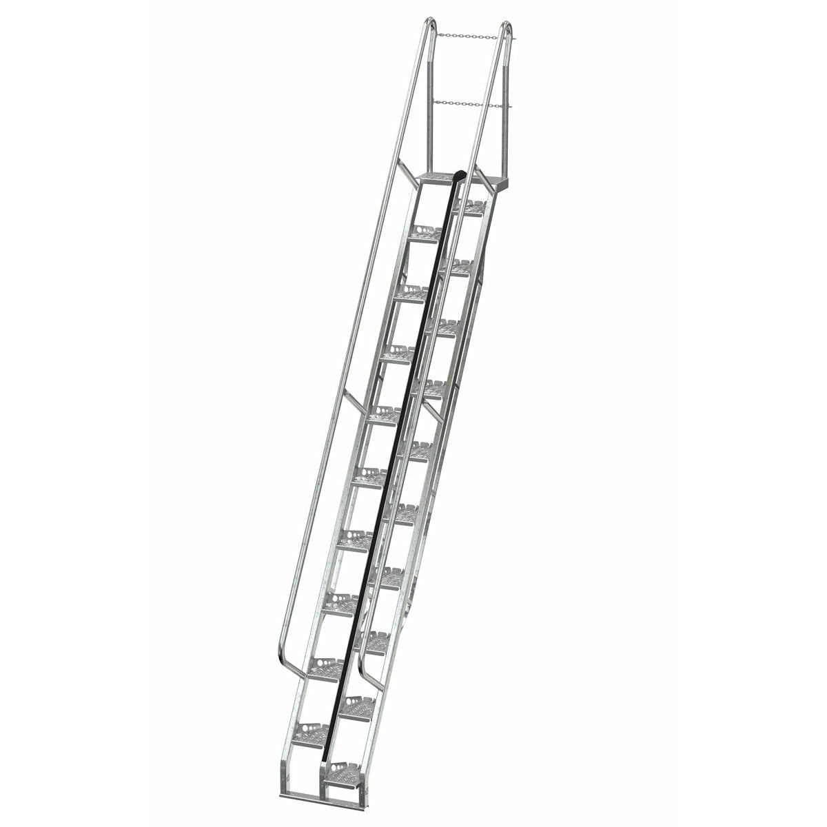 Vestil Galvanized Alternate Tread Stair 56 Degrees 106 In. x 23-1/2 In. x 186-1/8 In. 350 Lb. Capacity Silver-ATS-12-56-HDG
