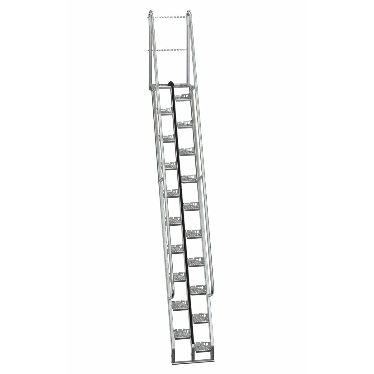 Vestil Galvanized Alternate Tread Stair 68 Degrees 68-1/2 In. x 23-1/2 In. x 185-5/8 In. 350 Lb. Capacity Silver-ATS-12-68-HDG
