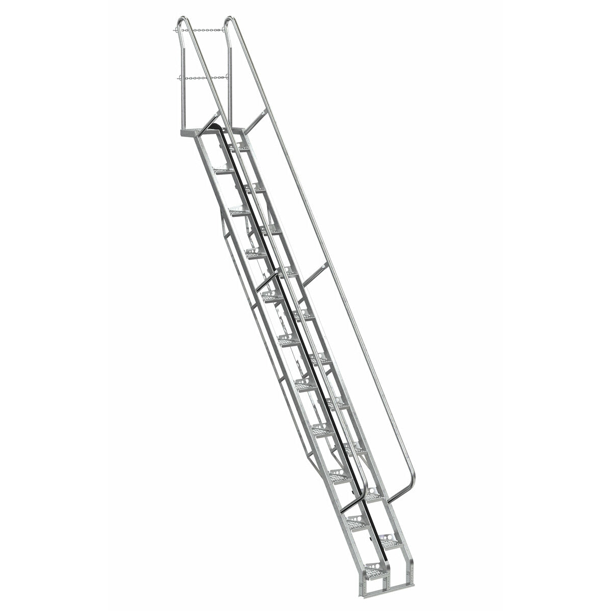 Vestil Galvanized Alternate Tread Stair 56 Degrees 114-1/8 In. x 23-1/2 In. x 198-5/8 In. 350 Lb. Capacity Silver-ATS-13-56-HDG