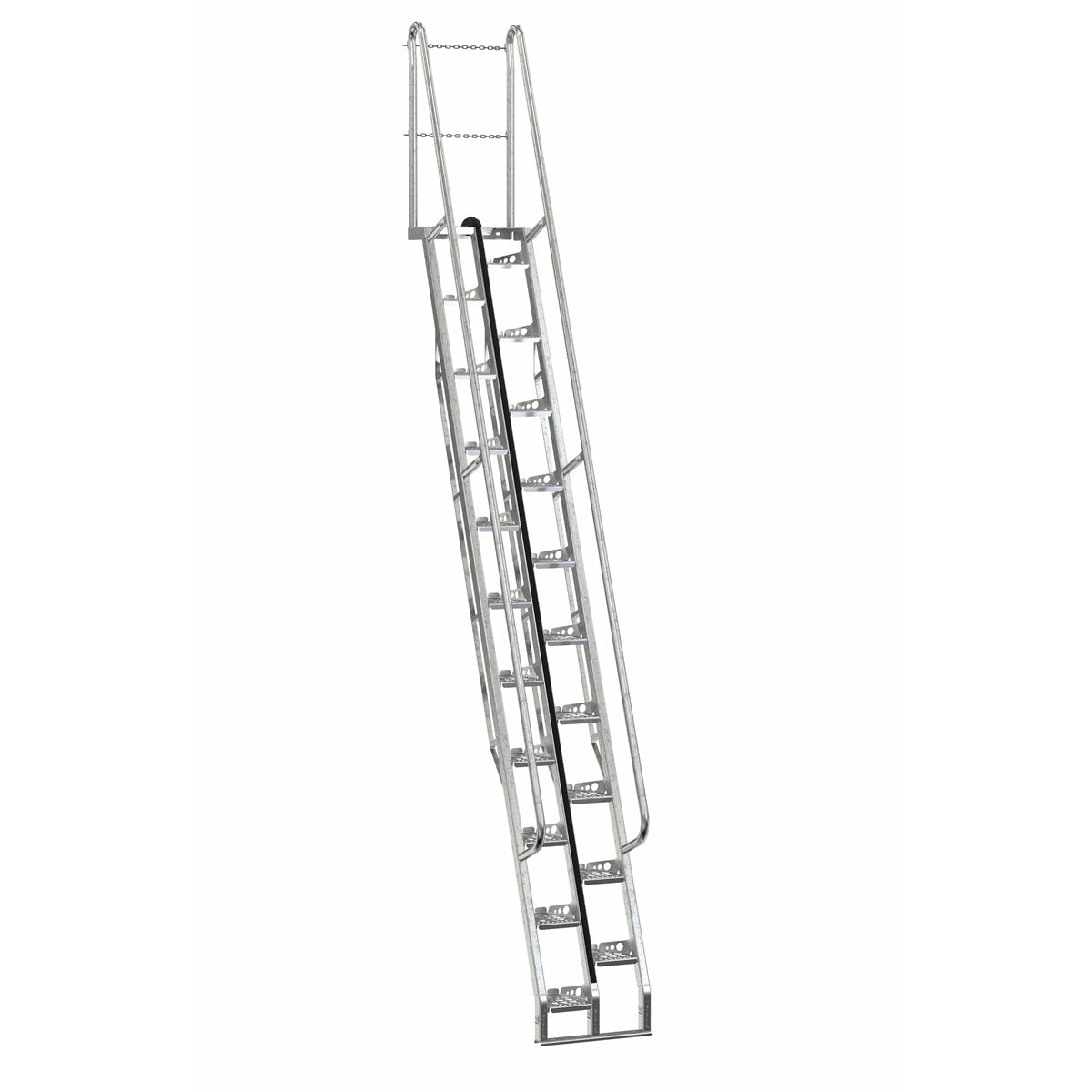 Vestil Galvanized Alternate Tread Stair 68 Degrees 73-1/2 In. x 23-1/2 In. x 198 In. 350 Lb. Capacity Silver-ATS-13-68-HDG