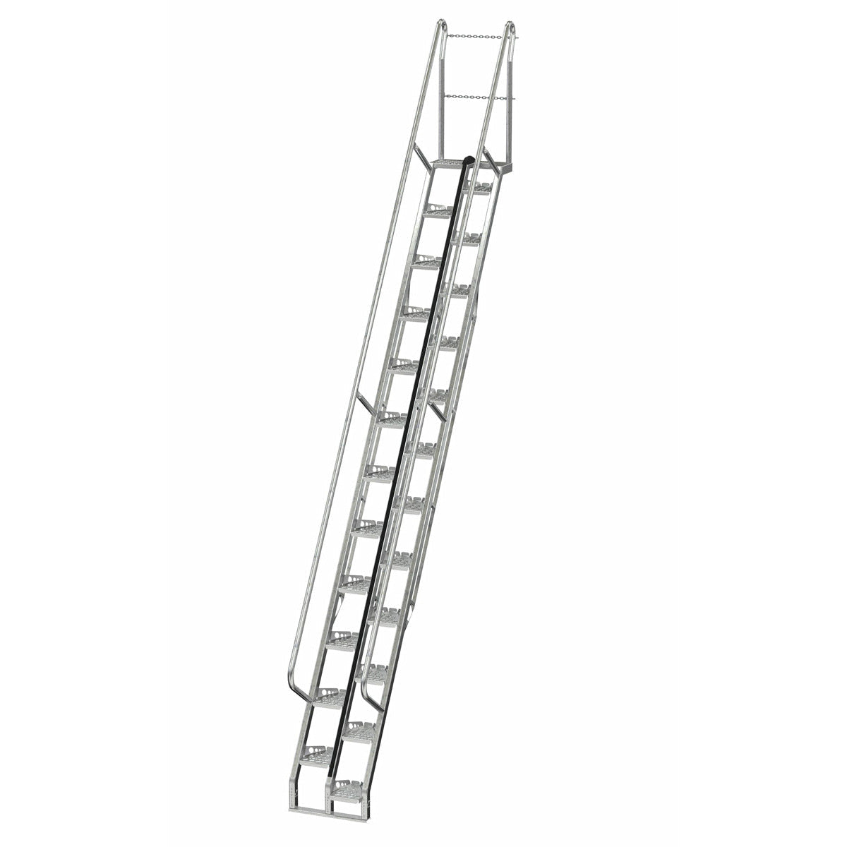 Vestil Galvanized Alternate Tread Stair 56 Degrees 122-3/8 In. x 23-1/2 In. x 210-3/8 In. 350 Lb. Capacity Silver -ATS-14-56-HDG