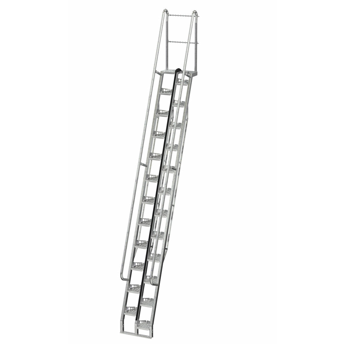 Vestil Galvanized Alternate Tread Stair 68 Degrees 78-3/8 In. x 23-1/2 In. x 209-7/8 In. 350 Lb. Capacity Silver-ATS-14-68-HDG
