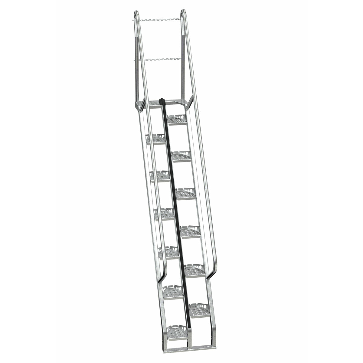Vestil Galvanized Alternate Tread Stair 56 Degrees 73-1/2 In. x 23-1/2 In. x 138-1/4 In. 350 Lb. Capacity Silver -ATS-8-56-HDG