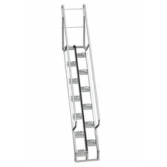 Vestil Galvanized Alternate Tread Stair 56 Degrees 73-1/2 In. x 23-1/2 In. x 138-1/4 In. 350 Lb. Capacity Silver -ATS-8-56-HDG