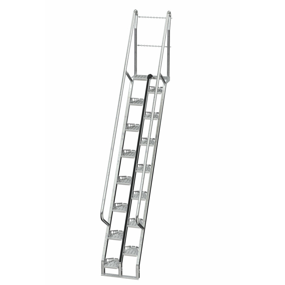 Vestil Galvanized Alternate Tread Stair 56 Degrees 81-5/8 In. x 23-1/2 In. x 150-1/4 In. 350 Lb. Capacity Silver-ATS-9-56-HDG