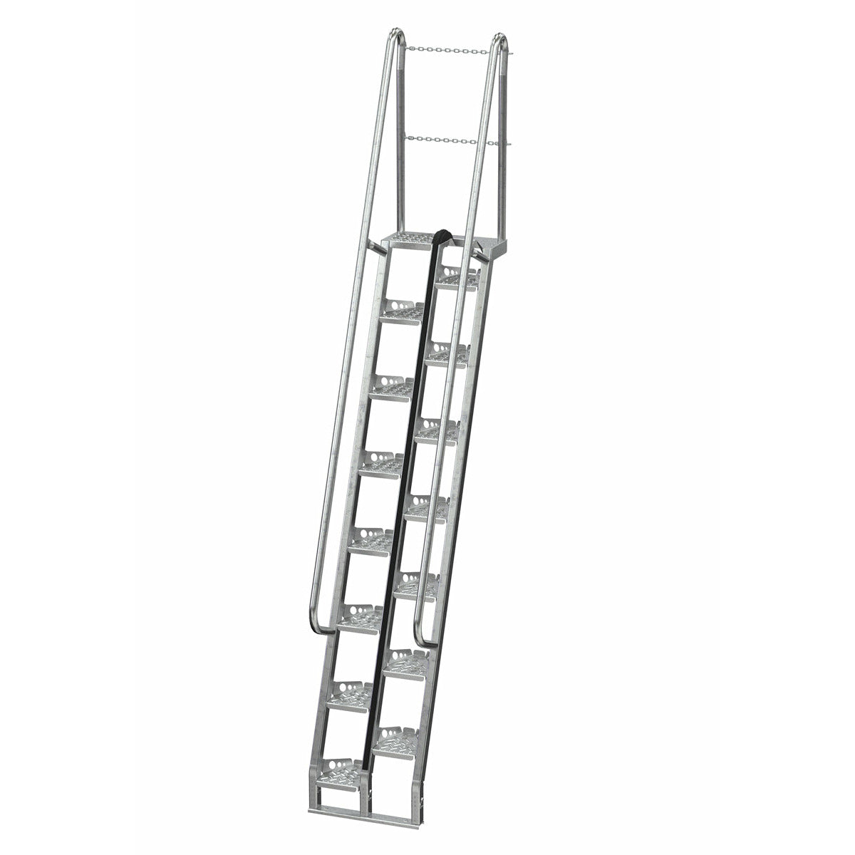 Vestil Galvanized Alternate Tread Stair 68 Degrees 54-1/8 In. x 23-1/2 In. x 149-5/8 In. 350 Lb. Capacity Silver-ATS-9-68-HDG