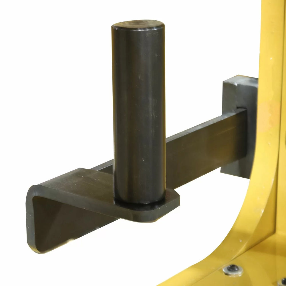 Metal stand with cylindrical post on a white background