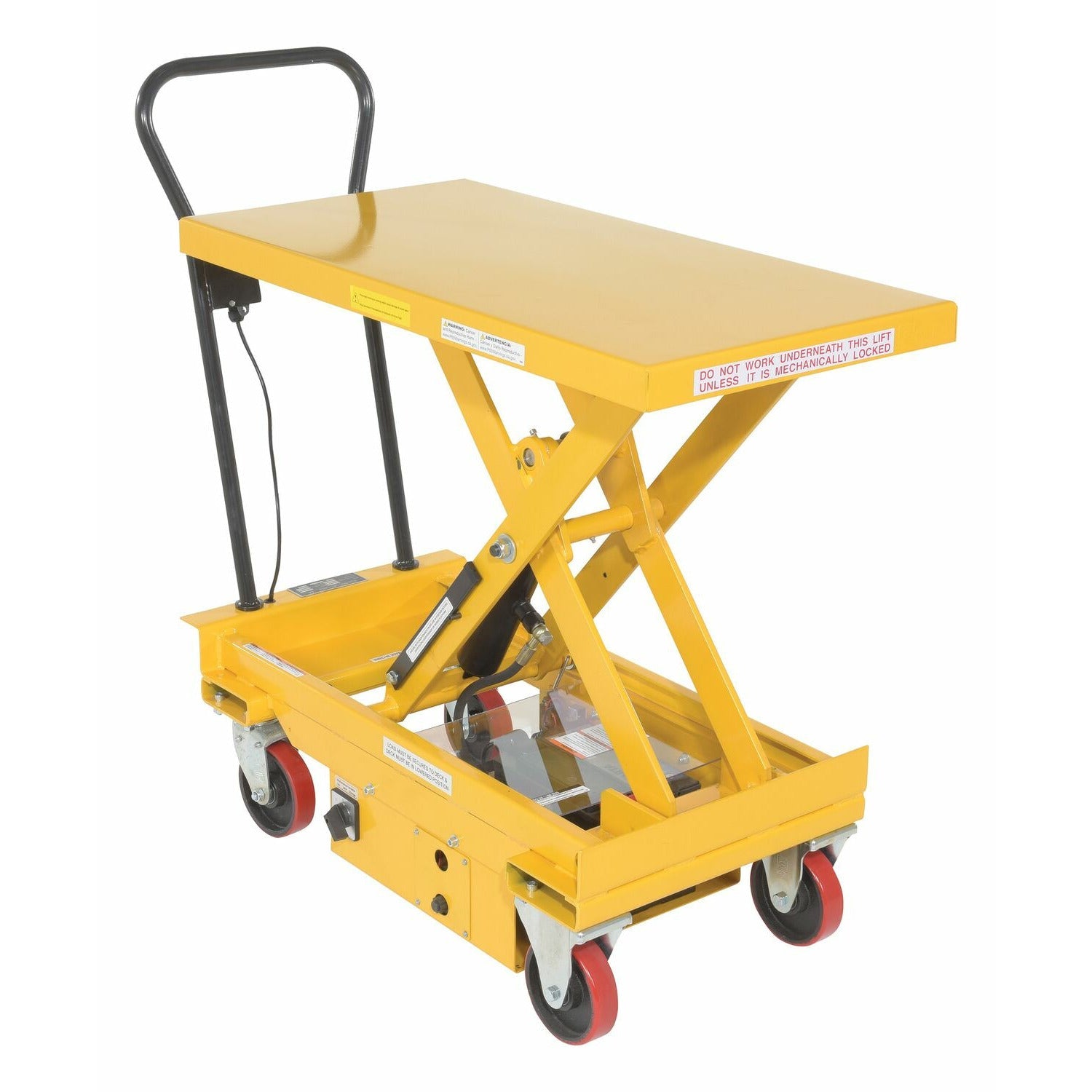 Vestil Steel DC Powered Hydraulic Single Scissor Cart 20-1/2 In. x 39-3/4 In. 1000 Lb. Capacity Yellow-CART-1000-DC