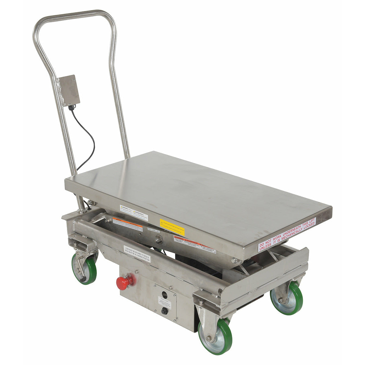 Vestil Stainless Steel 12V DC Double Cart 20-1/2 In. x 39-3/4 In. 1000 Lb. Capacity Silver-CART-1000D-DC-SS