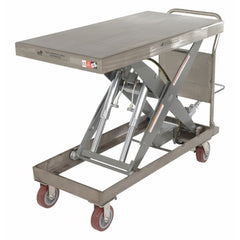 Vestil Partially Stainless Steel Hydraulic Elevating Cart with Foot Pump 24 In. x 47 In. 2000 Lb. Capacity Silver-CART-2000-PSS
