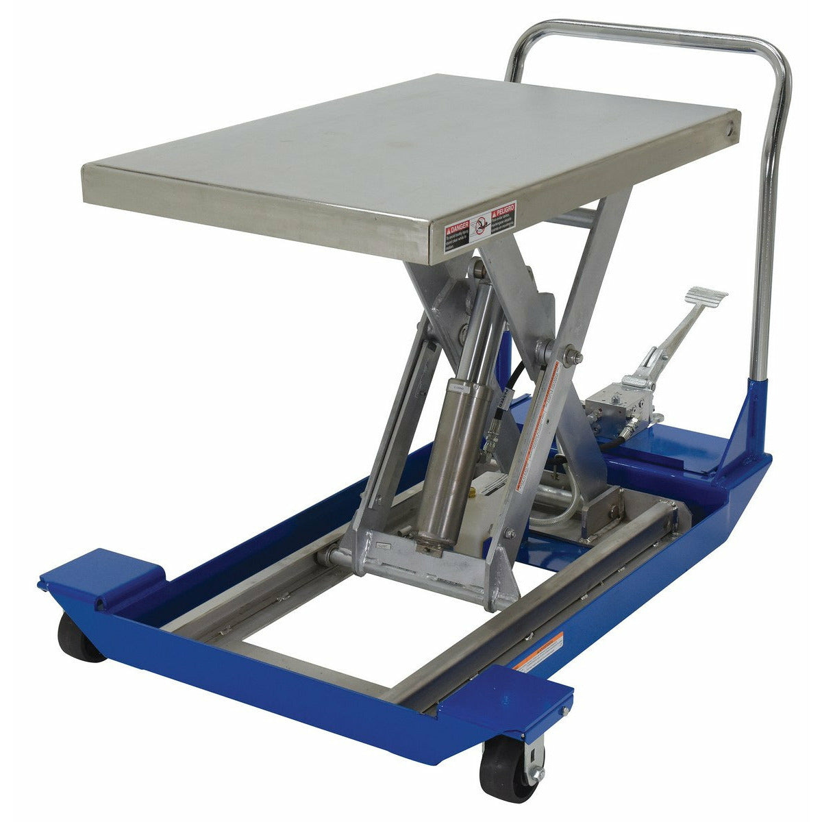 Vestil Partially Stainless Steel Foot Pump Scissor Cart 48 In. x 24 In. 1000 Lb. Capacity Blue/Silver -CART-24-10-M-PSS