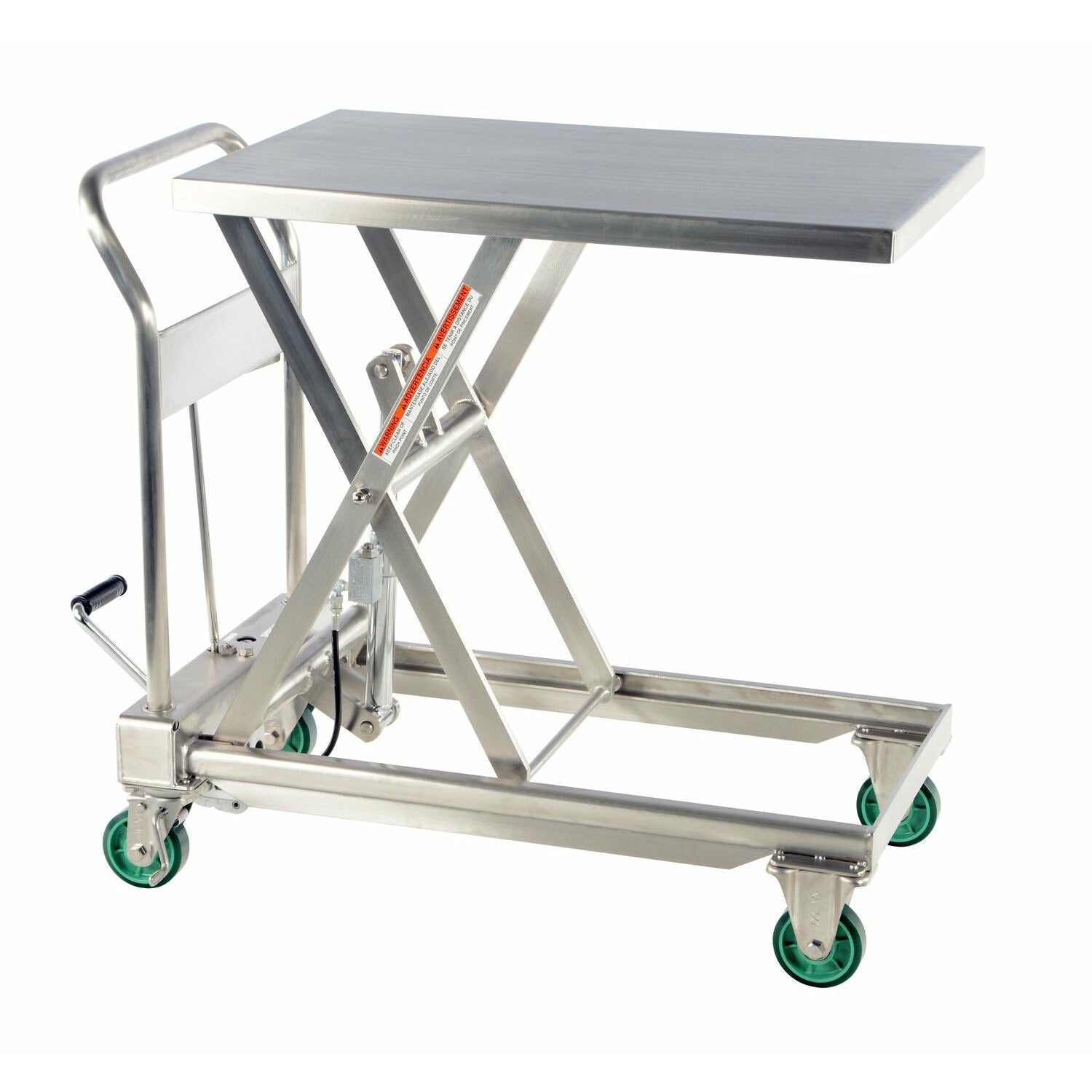 Vestil Stainless Steel Hydraulic Cart 19-1/2 In. x 31-1/2 In. 550 Lb. Capacity Silver-CART-550-SS