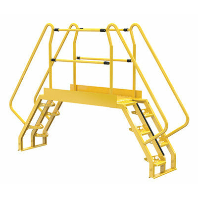 Vestil Steel Alternating Crossover Ladder 10 Step 56 Degrees 117 In. x 81 In. 350 Lb. Capacity Yellow - COLA-3-56-56