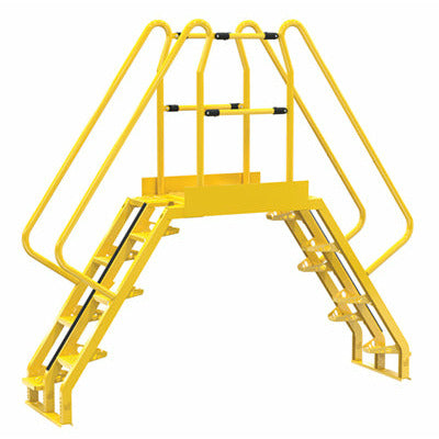 Vestil Steel Alternating Crossover Ladder 14 Step 56 Degrees 98 In. x 91 In. 350 Lb. Capacity Yellow - COLA-4-56-32
