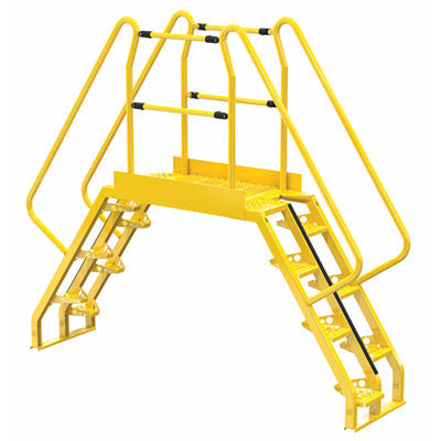 Vestil Steel Alternating Crossover Ladder 14 Step 56 Degrees 105 In. x 91 In. 350 Lb. Capacity Yellow - COLA-4-56-44