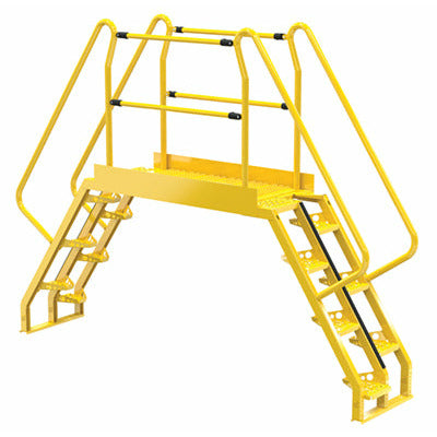 Vestil Steel Alternating Crossover Ladder 14 Step 56 Degrees 119 In. x 91 In. 350 Lb. Capacity Yellow - COLA-4-56-56