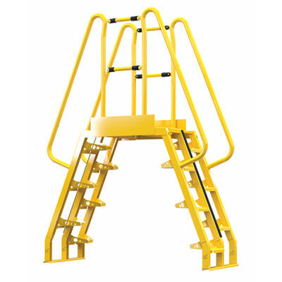 Vestil Steel Alternating Crossover Ladder 14 Step 68 Degrees 69 In. x 91 In. 350 Lb. Capacity Yellow - COLA-4-68-20