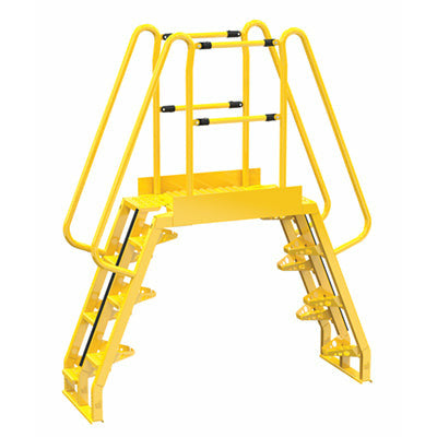 Vestil Steel Alternating Crossover Ladder 14 Step 68 Degrees 76 In. x 91 In. 350 Lb. Capacity Yellow- COLA-4-68-32