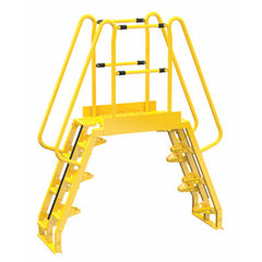 Vestil Steel Alternating Crossover Ladder 14 Step 68 Degrees 76 In. x 91 In. 350 Lb. Capacity Yellow- COLA-4-68-32