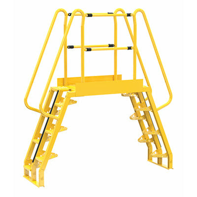 Vestil Steel Alternating Crossover Ladder 14 Step 68 Degrees 83 In. x 91 In. 350 Lb. Capacity Yellow - COLA-4-68-44