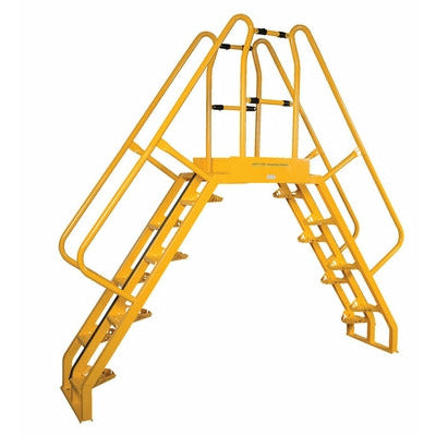 Vestil Steel Alternating Crossover Ladder 16 Step 56 Degrees 106 In. x 103 In. 350 Lb. Capacity Yellow- COLA-5-56-20