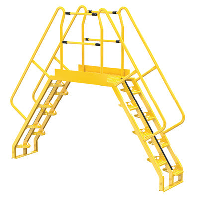 Vestil Steel Alternating Crossover Ladder 16 Step 56 Degrees 120 In. x 103 In. 350 Lb. Capacity Yellow-  COLA-5-56-44