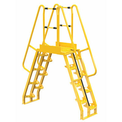 Vestil Steel Alternating Crossover Ladder 16 Step 68 Degrees 78 In. x 102 In. 350 Lb. Capacity Yellow- COLA-5-68-20