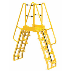 Vestil Steel Alternating Crossover Ladder 16 Step 68 Degrees 78 In. x 102 In. 350 Lb. Capacity Yellow- COLA-5-68-20
