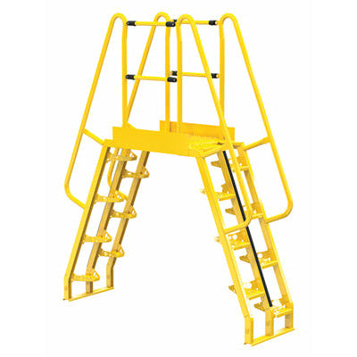 Vestil Steel Alternating Crossover Ladder 16 Step 68 Degrees 85 In. x 102 In. 350 Lb. Capacity Yellow - COLA-5-68-32